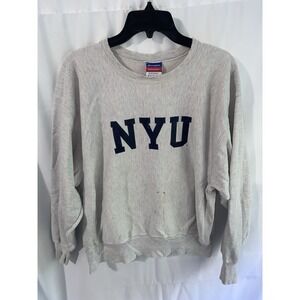 Vintage Champion Reverse Weave Sweatshirt NYU New York Mens Large Distressed